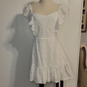 A.Calin, Flying Tomato White Eyelet Mini Dress with Ruffles